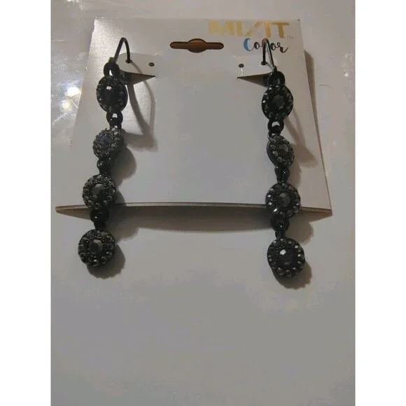 Mixit Color Black Drop Dangle  Earrings Approx 2" - Picture 2 of 3